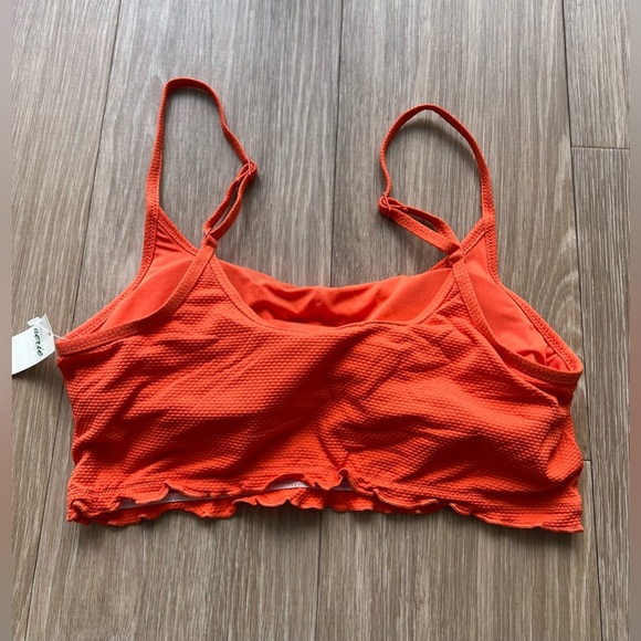 Aerie Scoop Longline Bikini Top Size Medium Orange Textured Ruffle Swimsuit - Picture 2 of 3